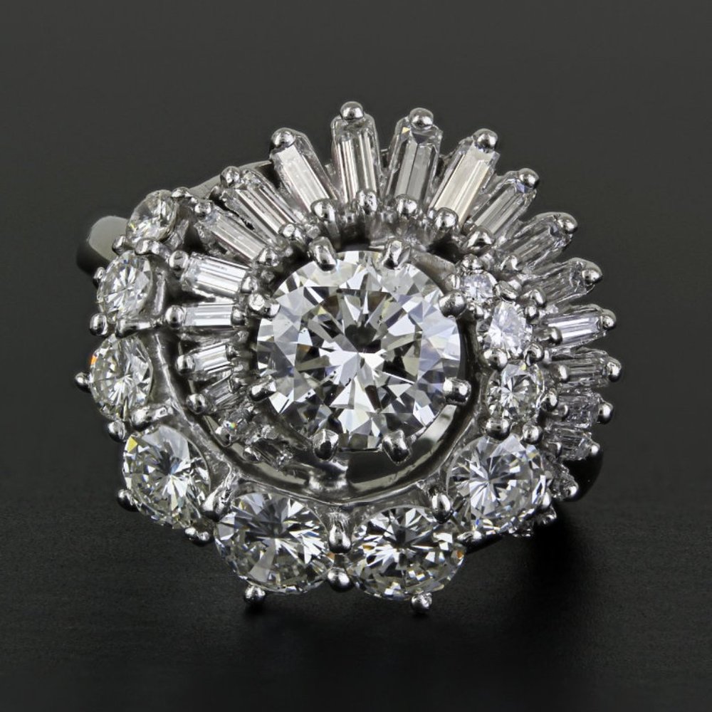 Platinum & Palladium Round + Baguette-cut Diamond Cocktail / Anniversary Ring